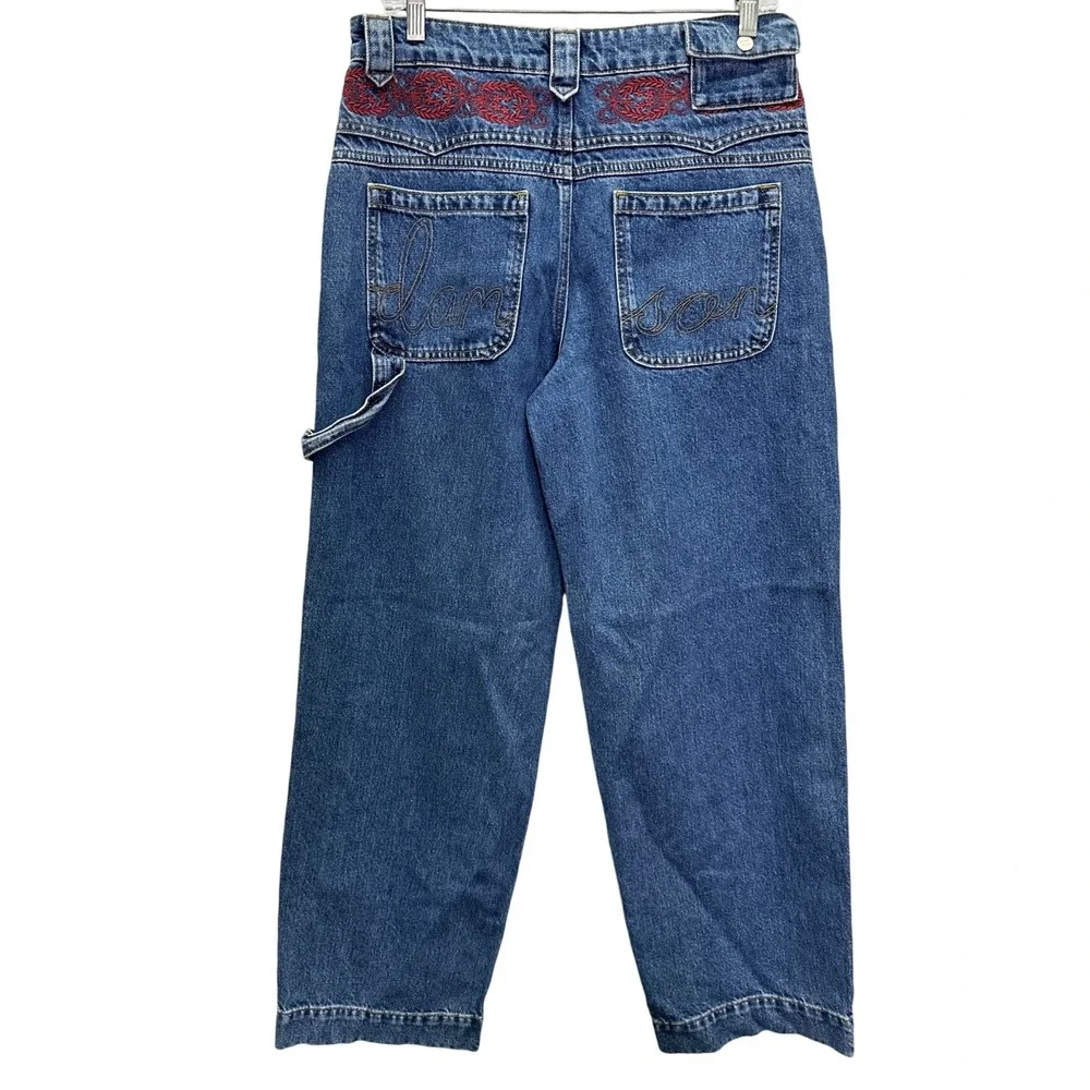 Damson Madder Drew Barrel Jeans Texas Wash Red Embroidery Carpenter 10 NWT